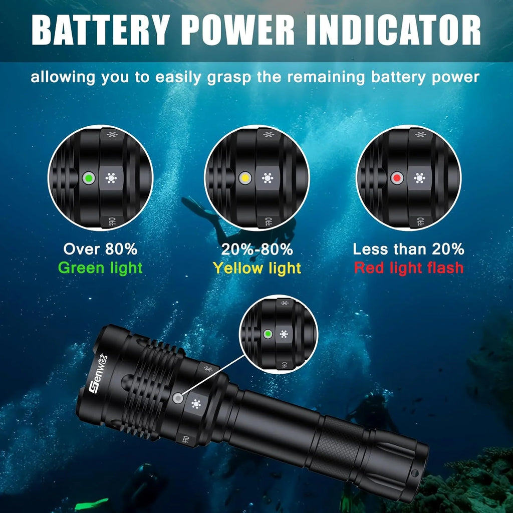 Rechargeable Underwater Dive Flashlight with Battery and Charger T1538