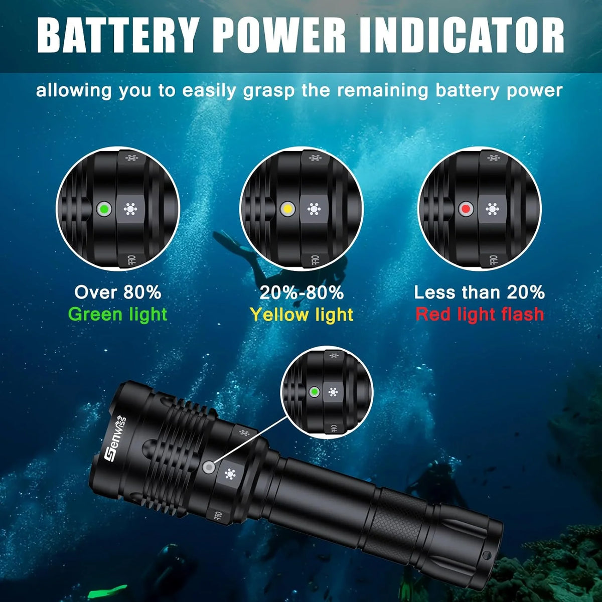 Rechargeable Underwater Dive Flashlight with Battery and Charger T1538