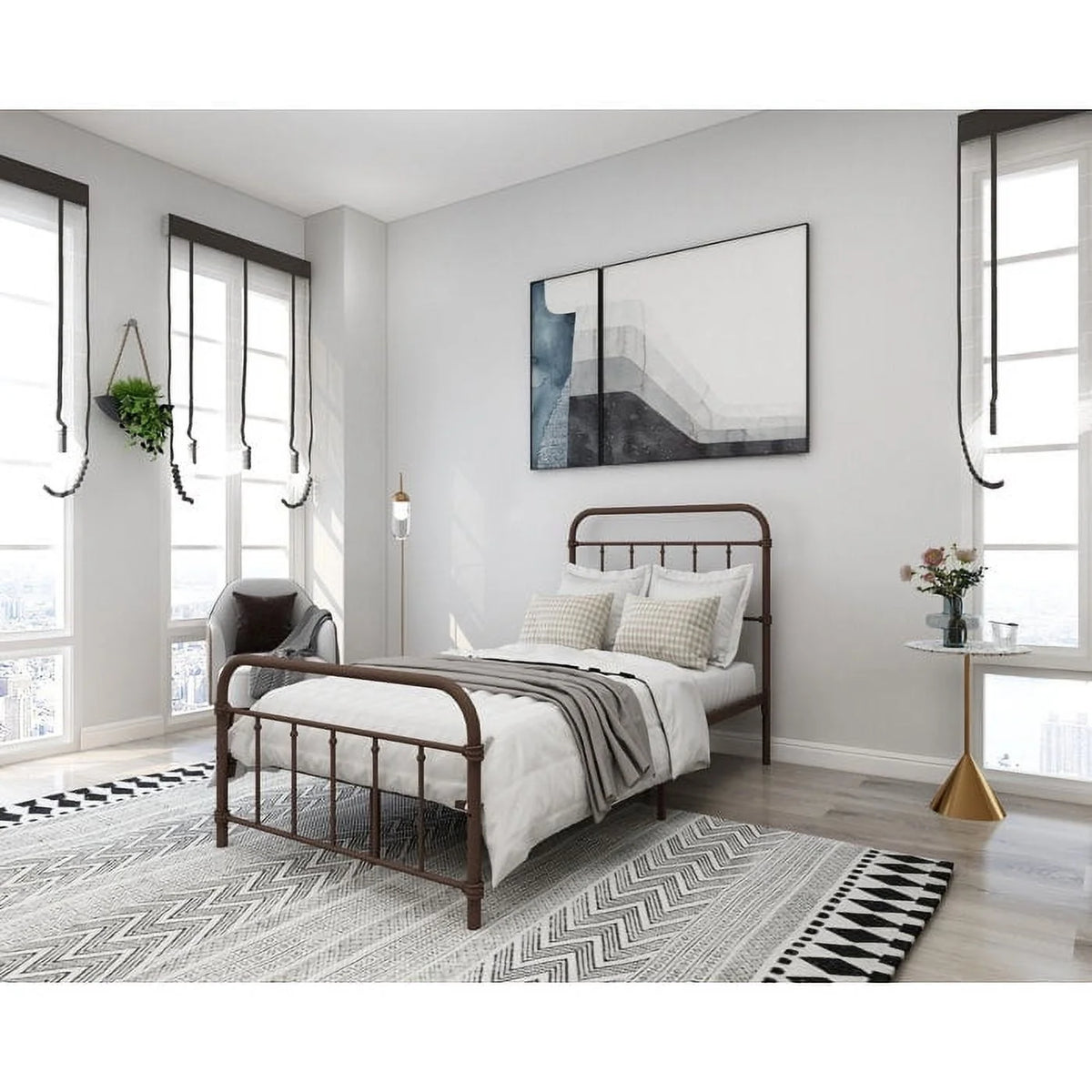 Metal Twin Bed Frame with Headboard and Footboard V395