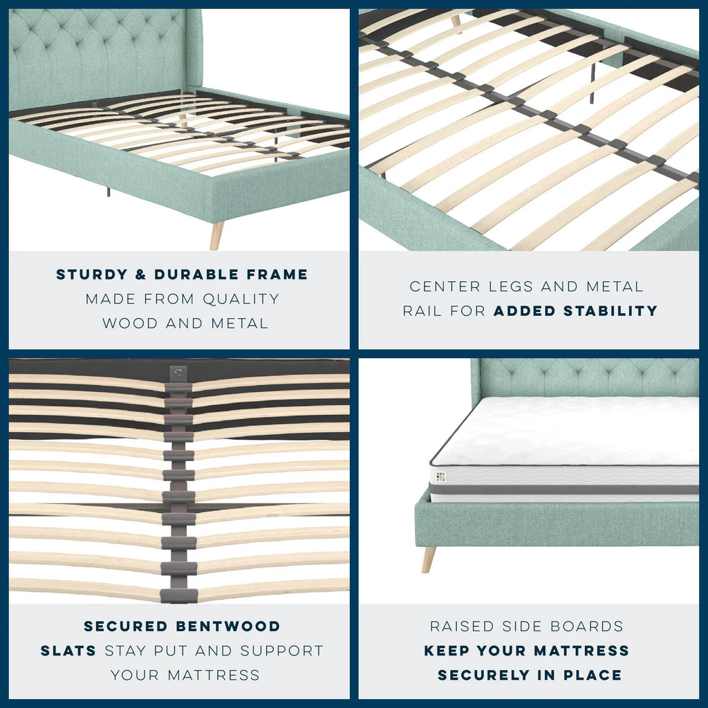 Queen Light Green Linen Tufted Upholstered Bed Frame F898