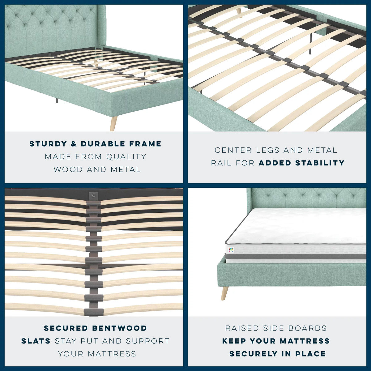 Queen Light Green Linen Tufted Upholstered Bed Frame F898
