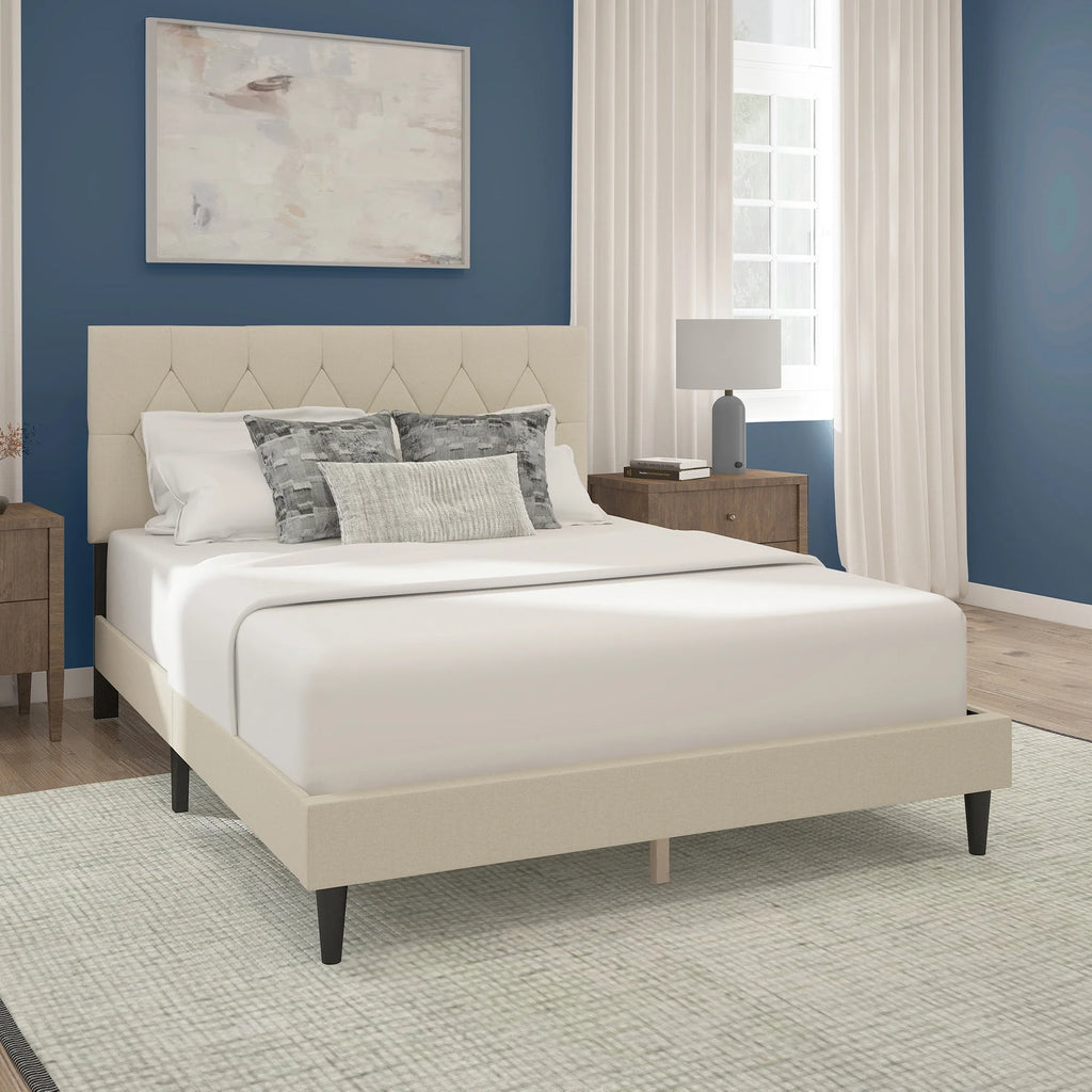 Gray Diamond Tufted Upholstered Queen Platform Bed W734