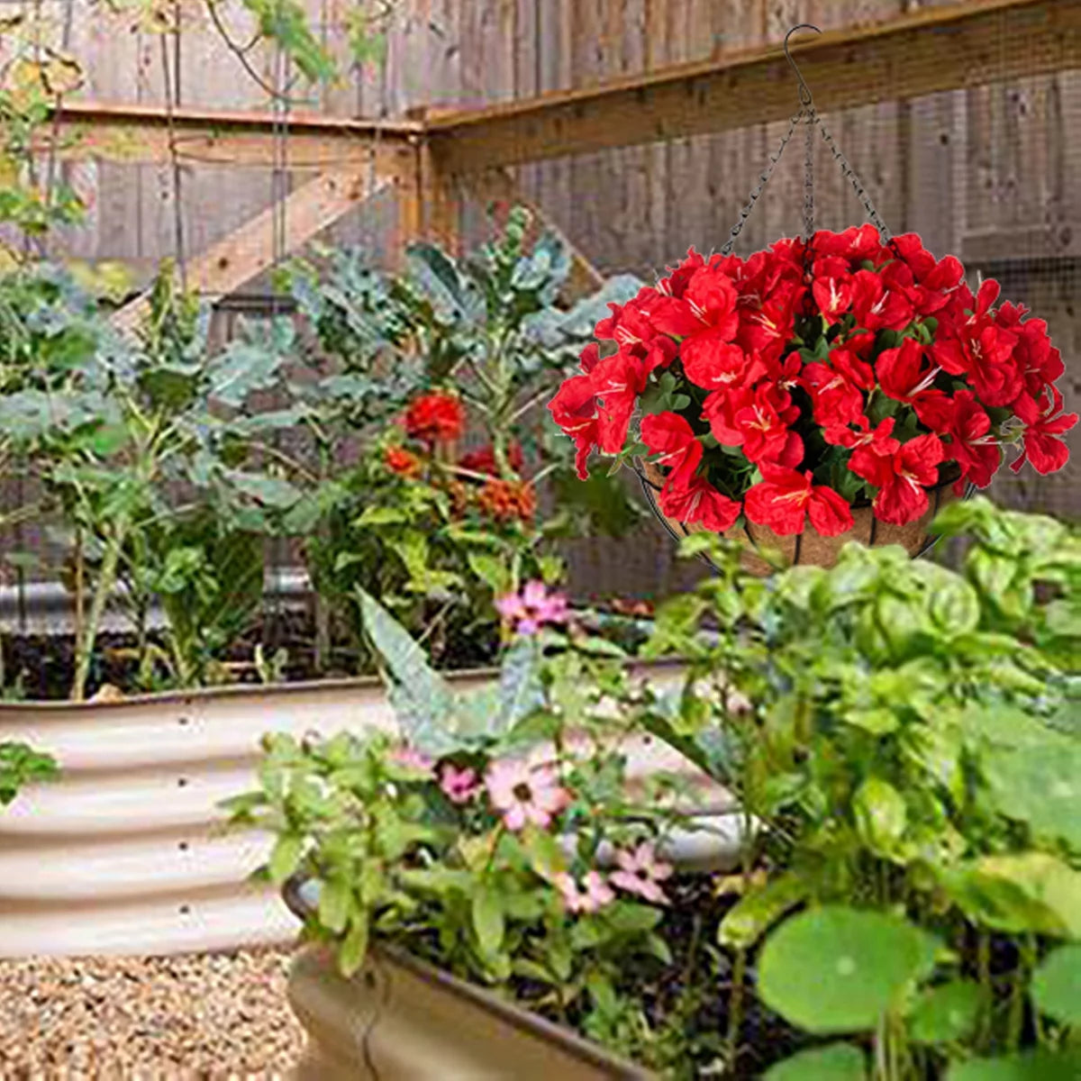 Artificial Flowers Hanging Basket Silk Azalea in Basket (red) H93928