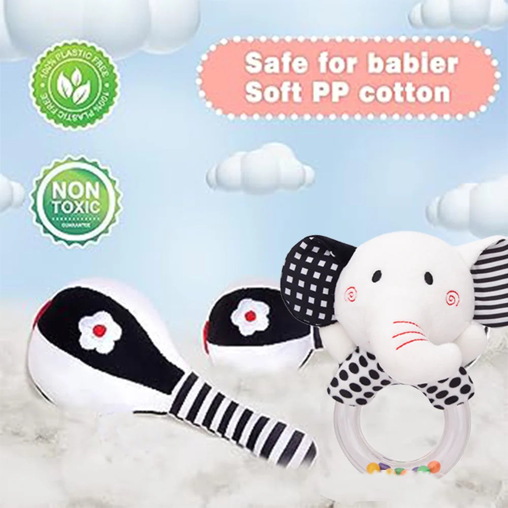3PCS Soft High Contrast Black and White Baby Rattles X546908