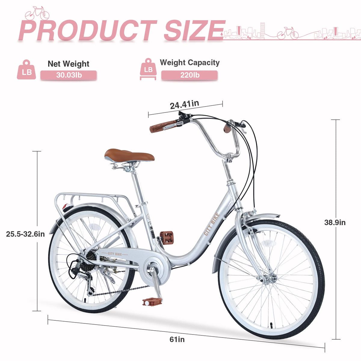 22 Inch Aluminum Alloy 7 Speed City Bike A775801