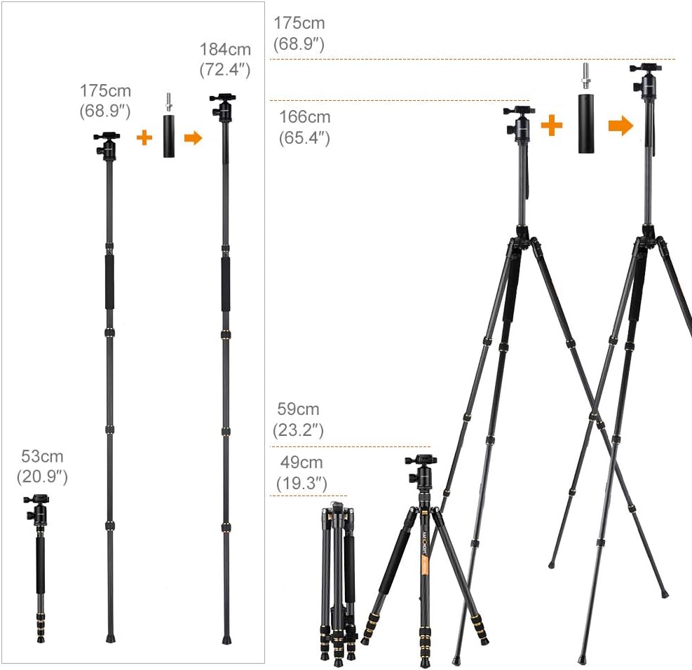66 inch Carbon Fiber Camera Tripod with Monopod L893271