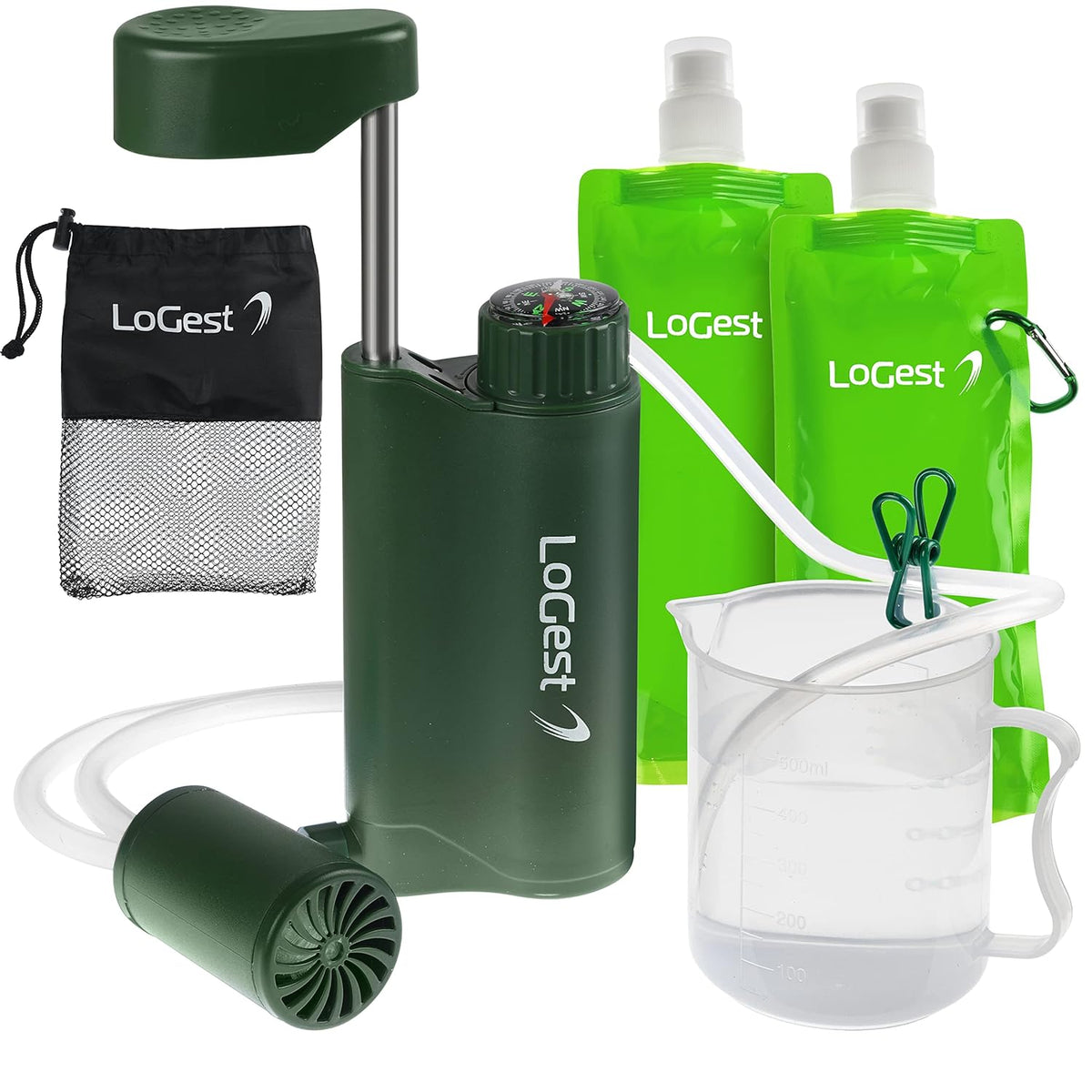 Portable Water Filter Pump Set with 2 Collapsible Water Bottles Q47829
