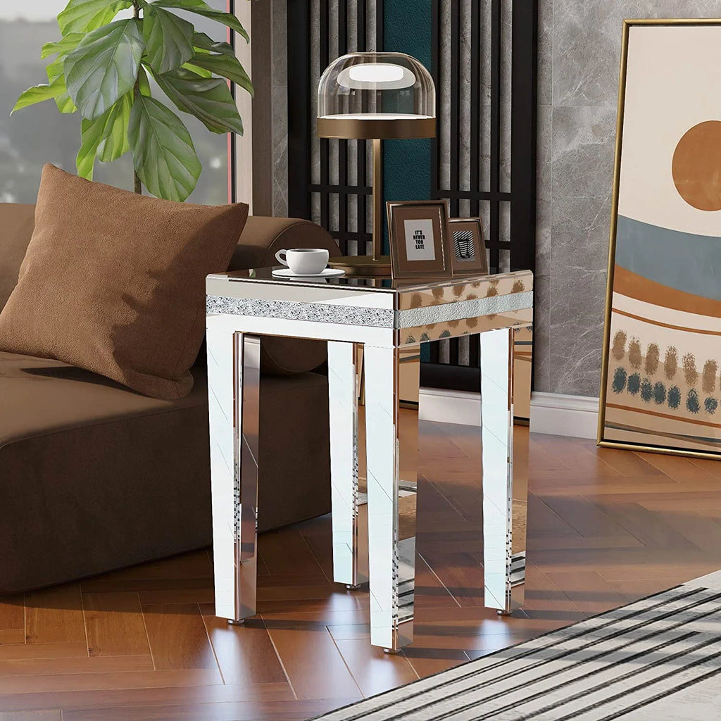 Glass Mirror Corner Table with Adjustable Height Legs N185923