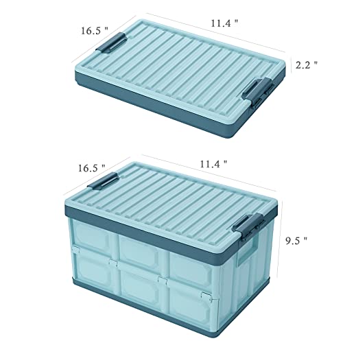 Collapsible Storage Bins with Lids 30L, Folding Plastic Stackable Utility Crates 2-Pack, Oyster White Q660569