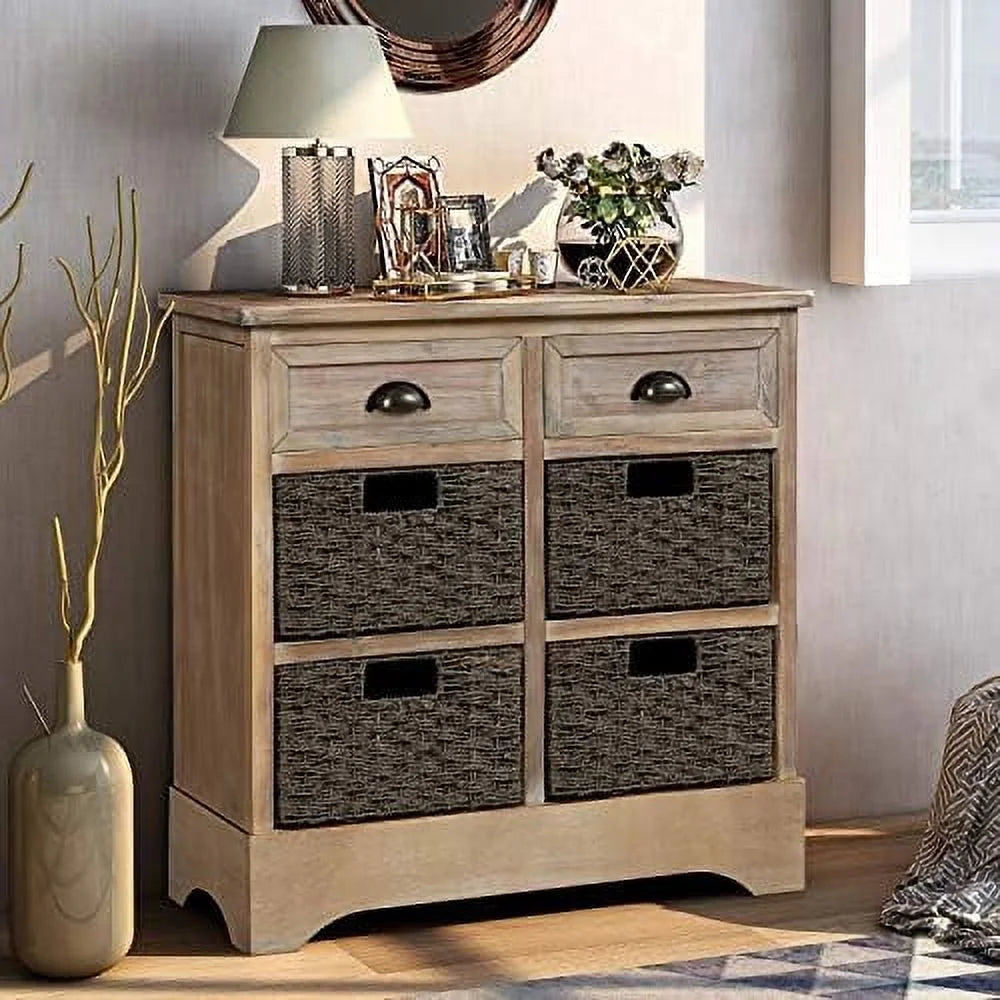 Chest Cabinet Unit with 2 Wood Drawers and 4 Wicker Baskets Y13562