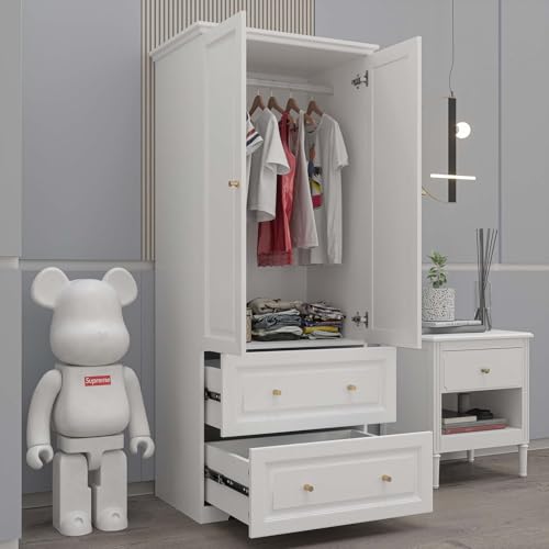 White 6-Door Large Armoire Wardrobe with 3 Drawers & 2 Hanging Rod D5644