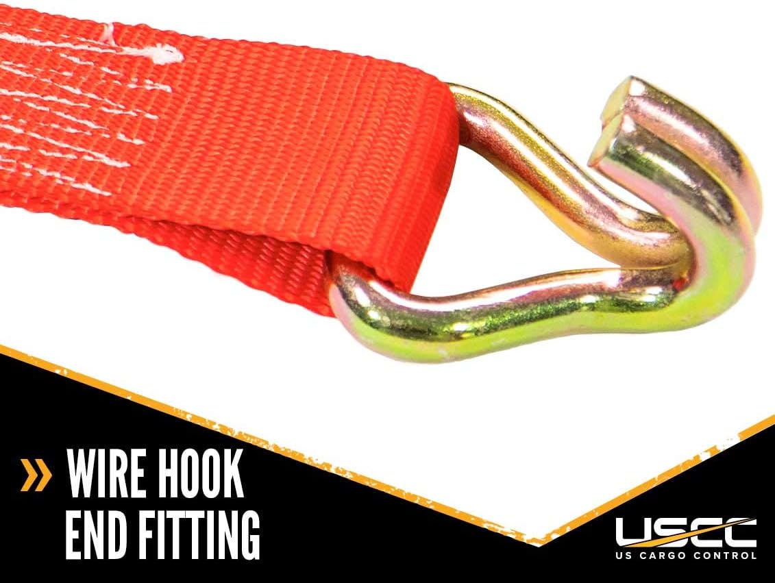 2 Inch x 12 Foot Red Ratchet Tie Down Straps with Double J Hooks, 2 Pack T4338