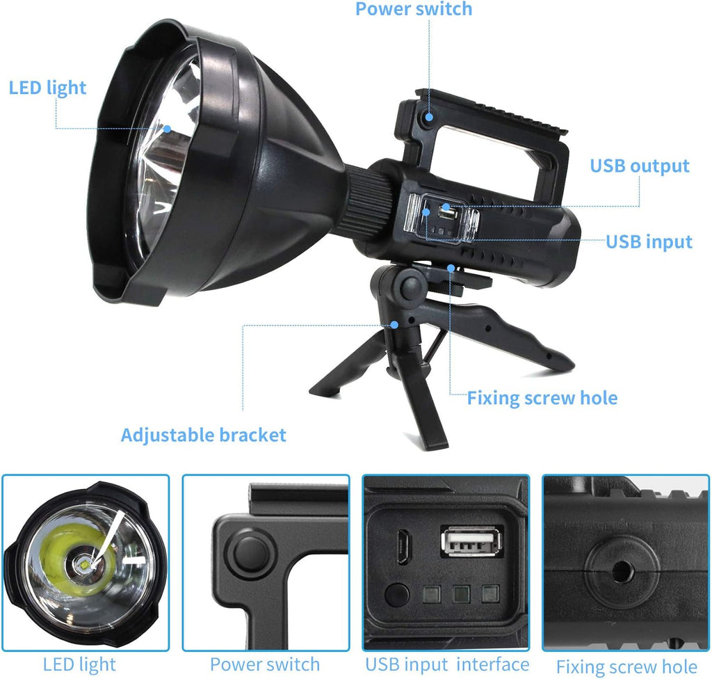 Rechargeable LED Spotlight Flashlight 90000 Lumens with Tripod G912