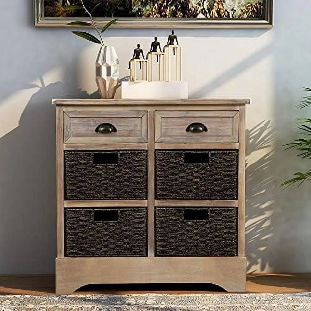 Chest Cabinet Unit with 2 Wood Drawers and 4 Wicker Baskets Y13562