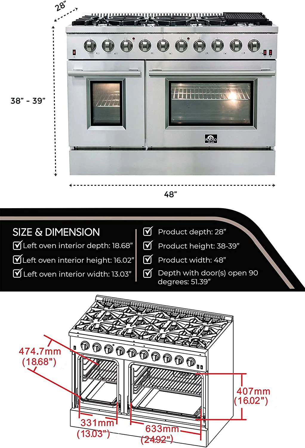 Gold Professional 48" Freestanding Gas Range E636532