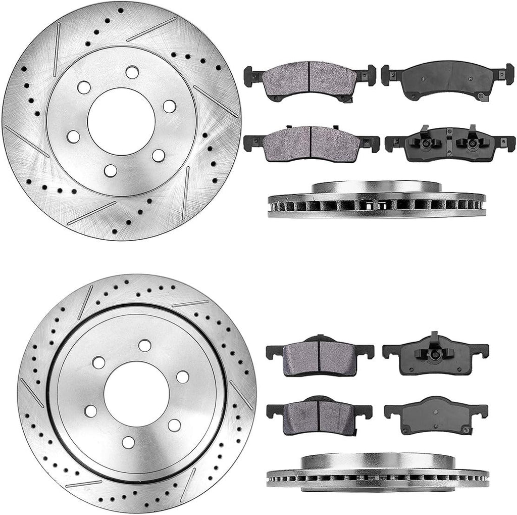 Front 329mm + Rear 342mm 6 Lug Rotors + Metallic Pads + Clips A7965