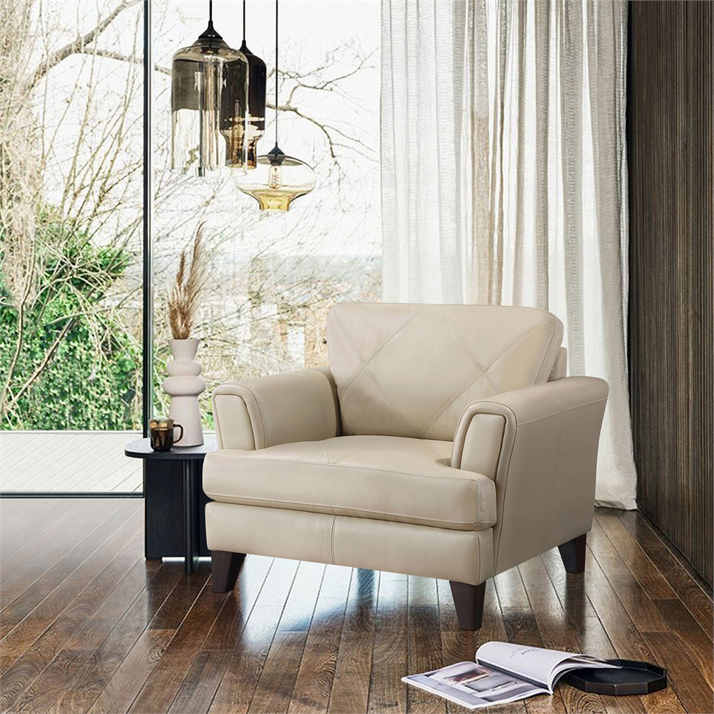 19" Plywood and Leather Chair in Cream M2146