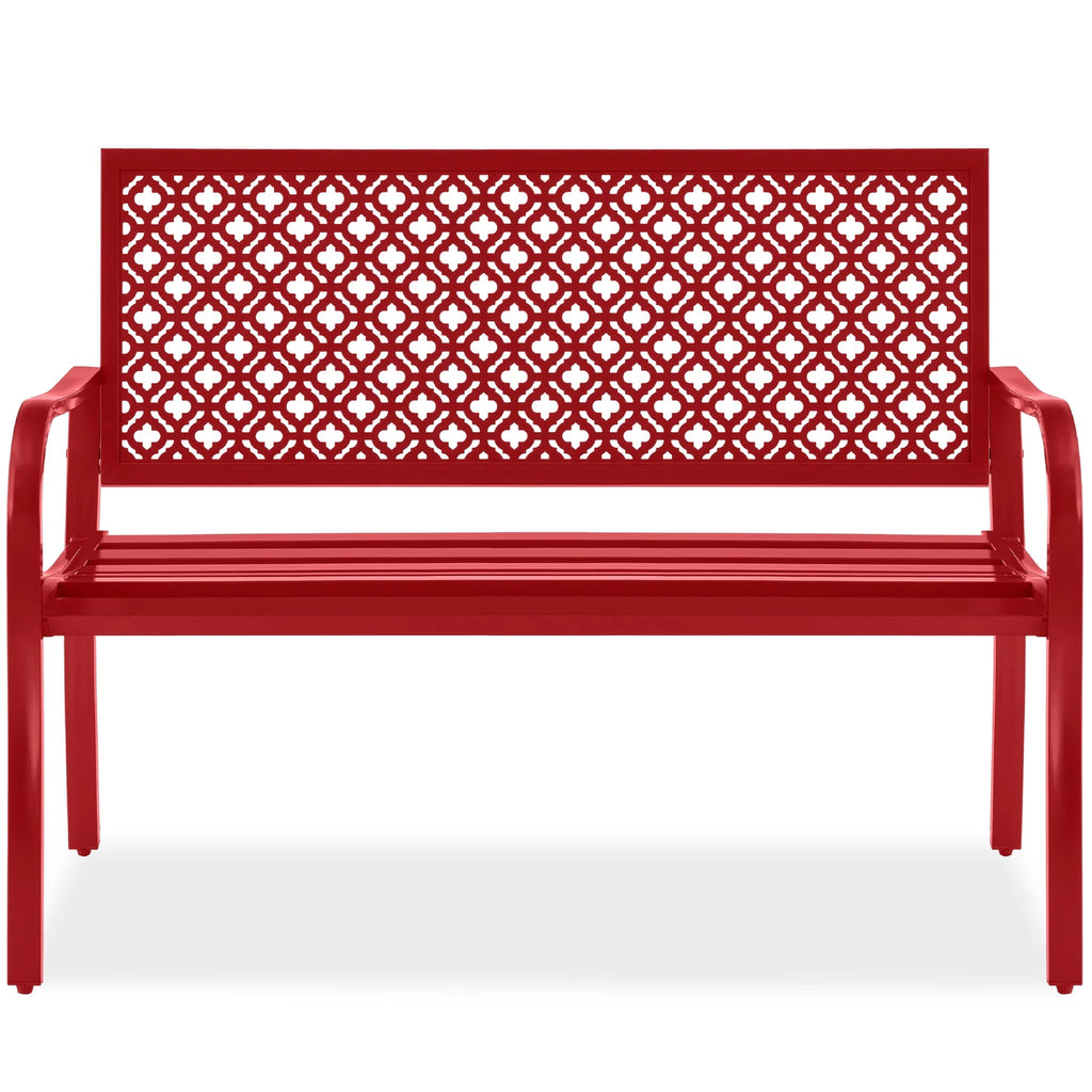 Indoor Outdoor Steel Garden Bench with Geometric Backrest X918