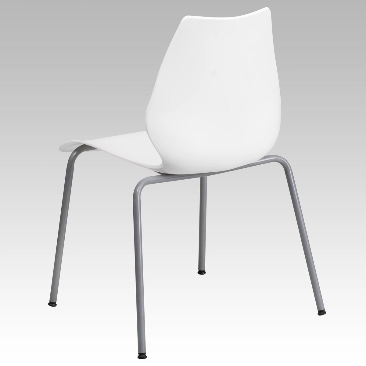 White Stack Chair with Lumbar Support and Silver Frame K26763