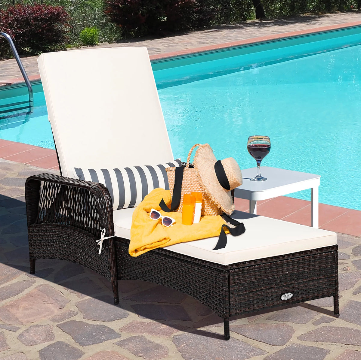 2PCS PE Rattan Chaise Lounge Chair G995468