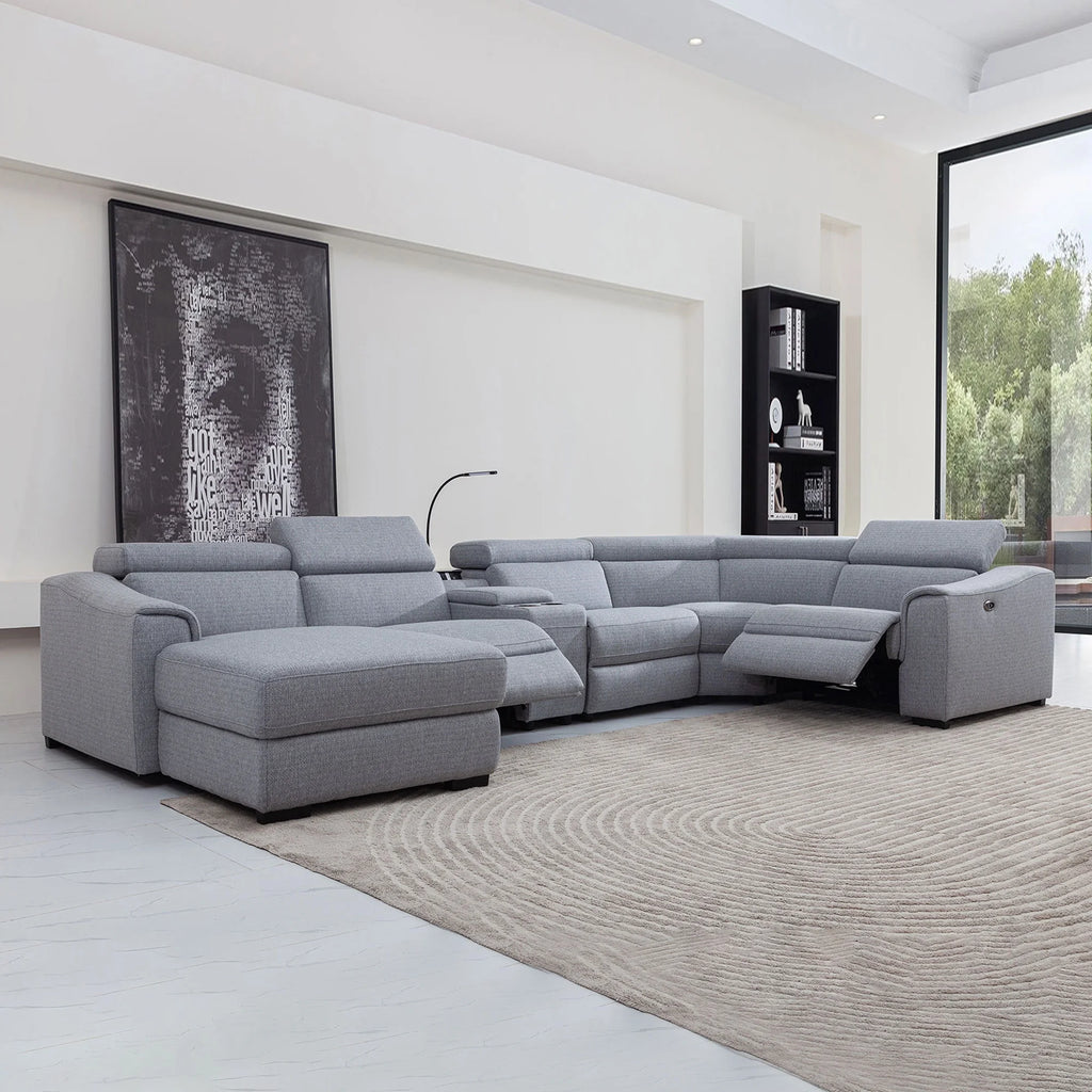 Light Grey 6 Pc Reclining Sectional with Left Hand Facing Chaise H40763