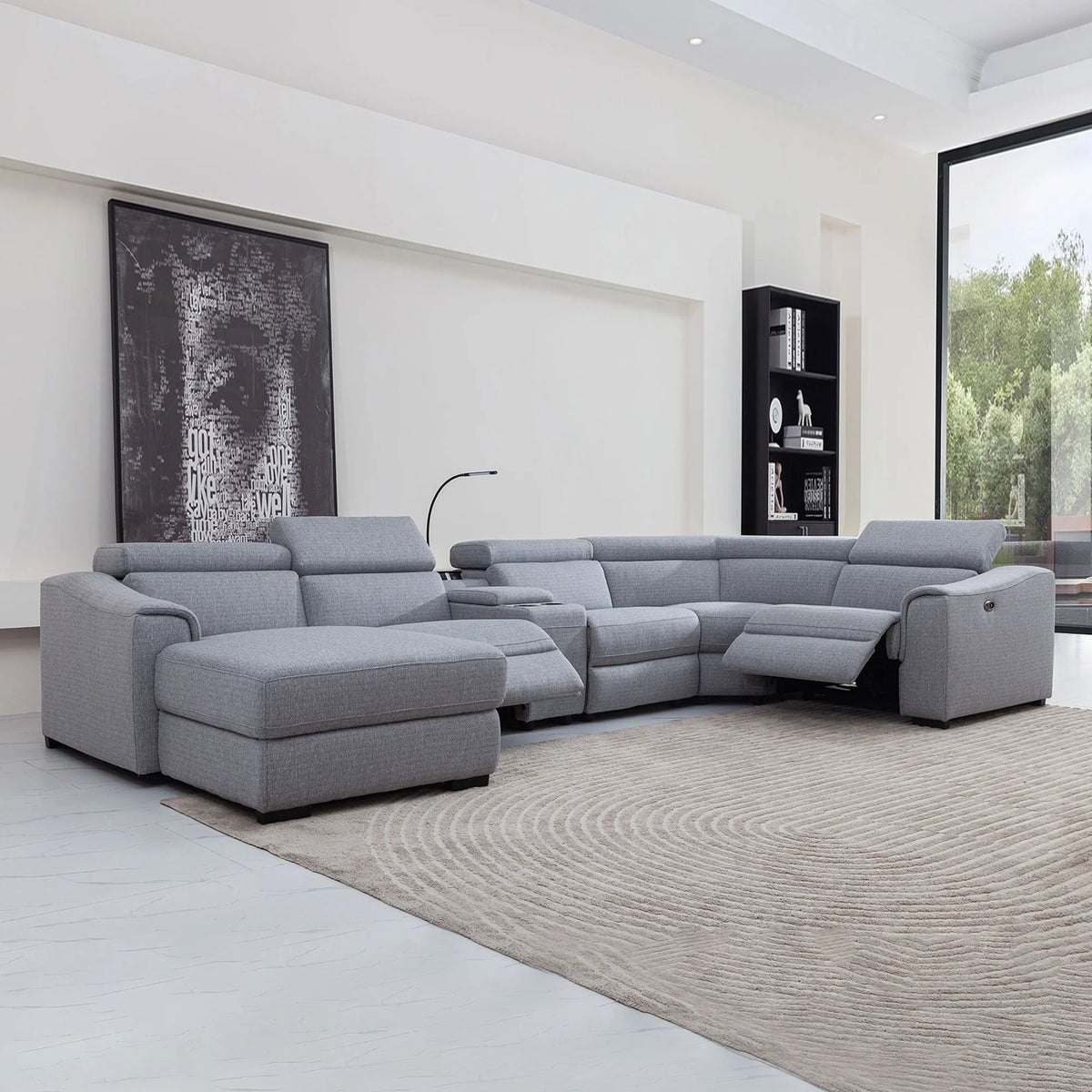 Light Grey 6 Pc Reclining Sectional with Left Hand Facing Chaise H40763