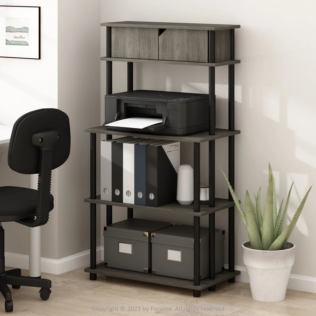 French Oak Grey/Black Printer Stand with Top Cabinet E89994