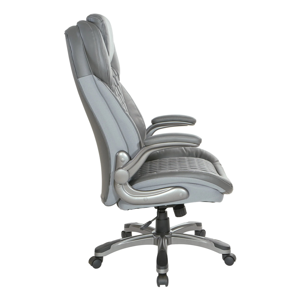 High Back Chair with Grey Bonded Leather and Flip Arms G250