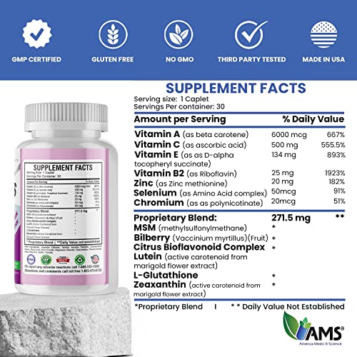 30 Caplets Dietary Supplement with Lutein Zinc Selenium Chromium and Vitamins A C E B2 I640