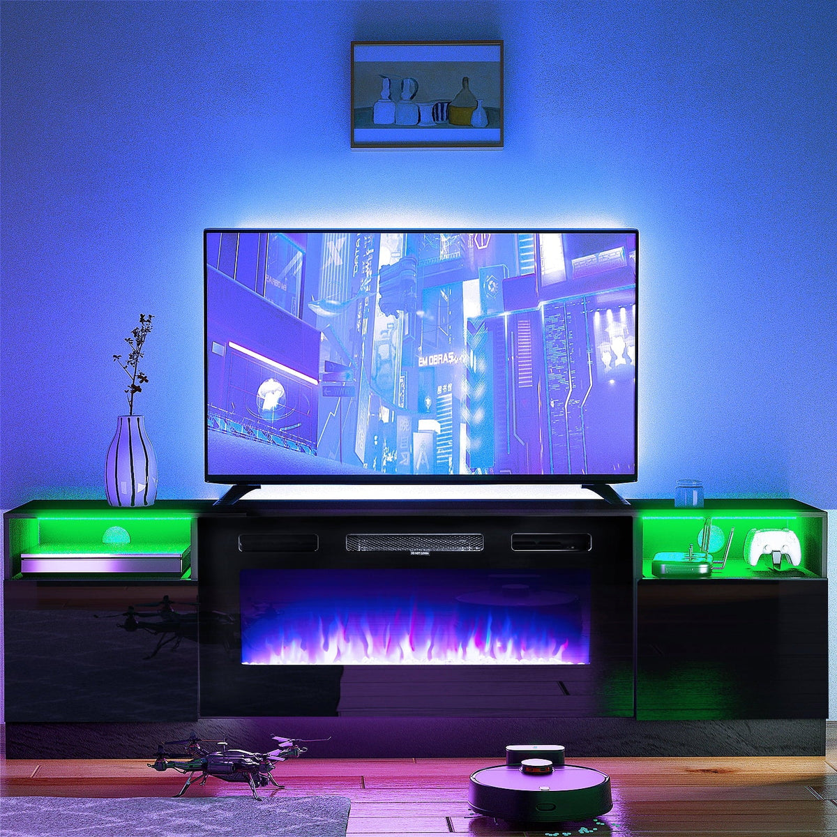 Black Fireplace TV Stand up to 80" with 36'' Electric Fireplace T9454