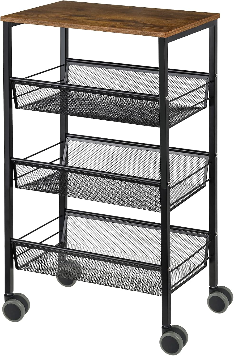 4 Tier Wood Rolling Kitchen Cart with Storage Organizer T636202