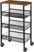 4 Tier Wood Rolling Kitchen Cart with Storage Organizer T636202