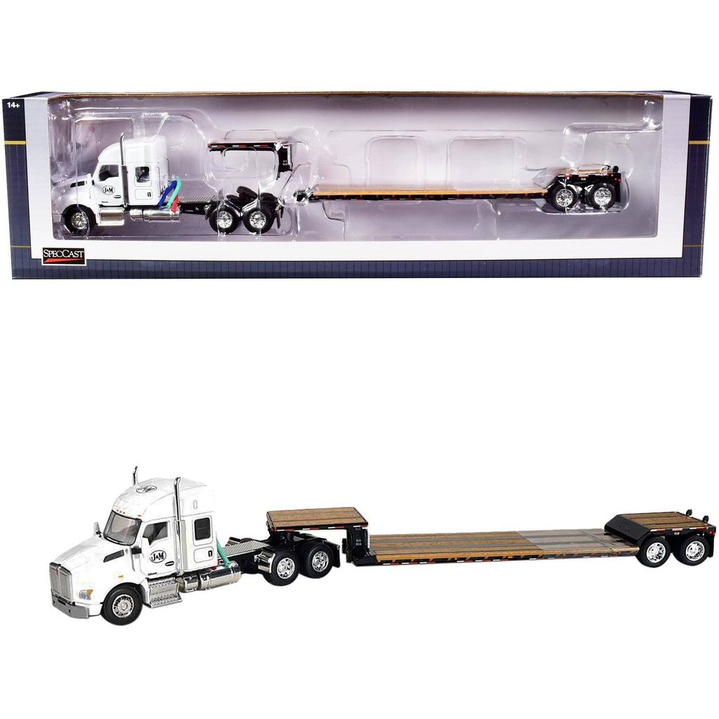 White 1/64 Diecast Tractor Truck with Lowboy Trailer D1686