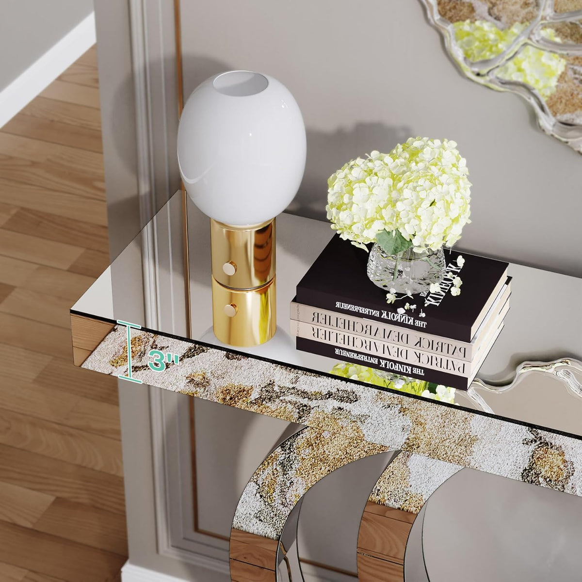 43.3-Inch Mirrored Console Table with Thickened Mirror Finish Tabletop C177526