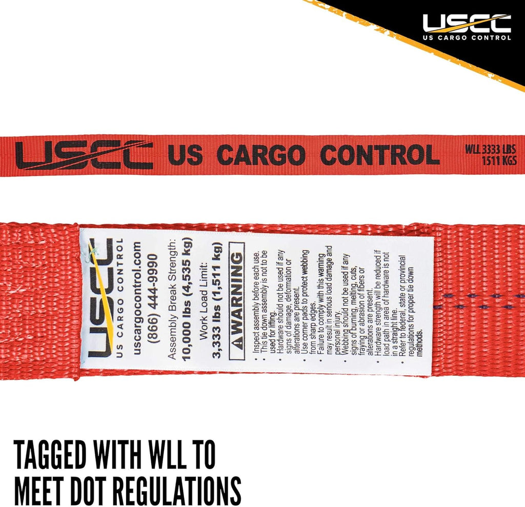 2 Inch x 12 Foot Red Ratchet Tie Down Straps with Double J Hooks, 2 Pack T4338