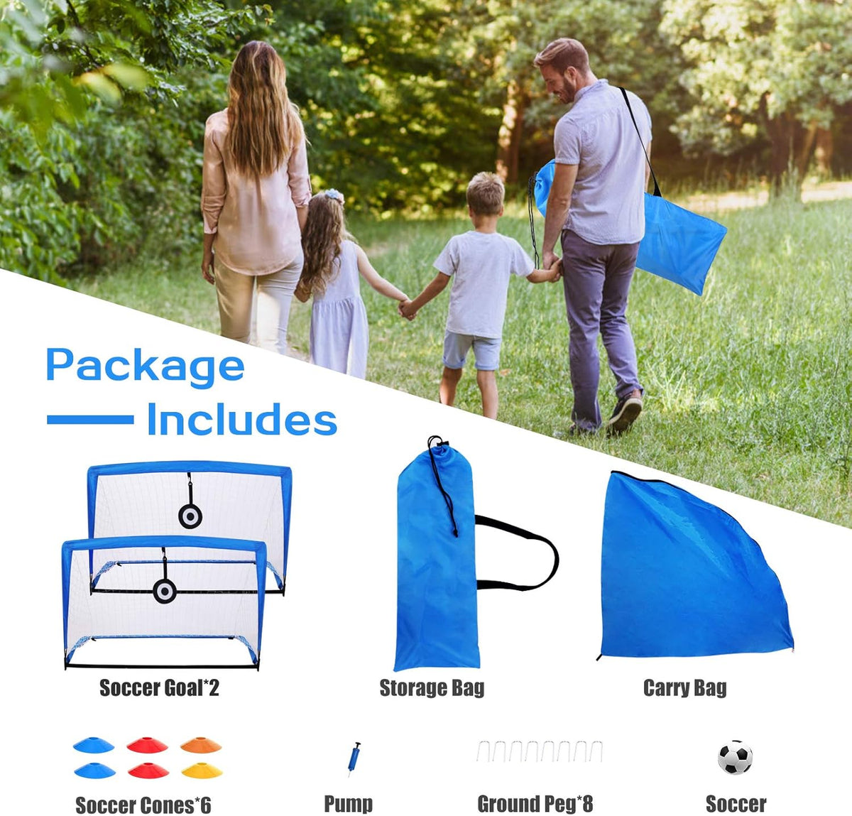 4'x3' Portable Pop Up Soccer Goals with Carry Bag, 2 Pack W419