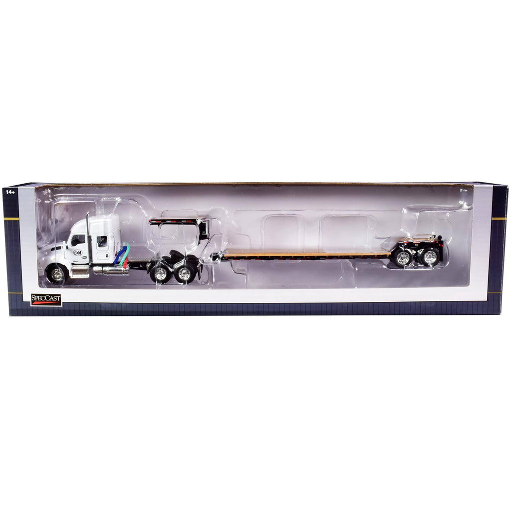 White 1/64 Diecast Tractor Truck with Lowboy Trailer D1686