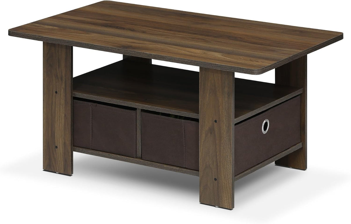 Americano Medium Brown Coffee Table and End Table with Bin Drawer U86554
