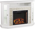 Fresh White Faux Stone Electric Media Storage Corner Fireplace P5897