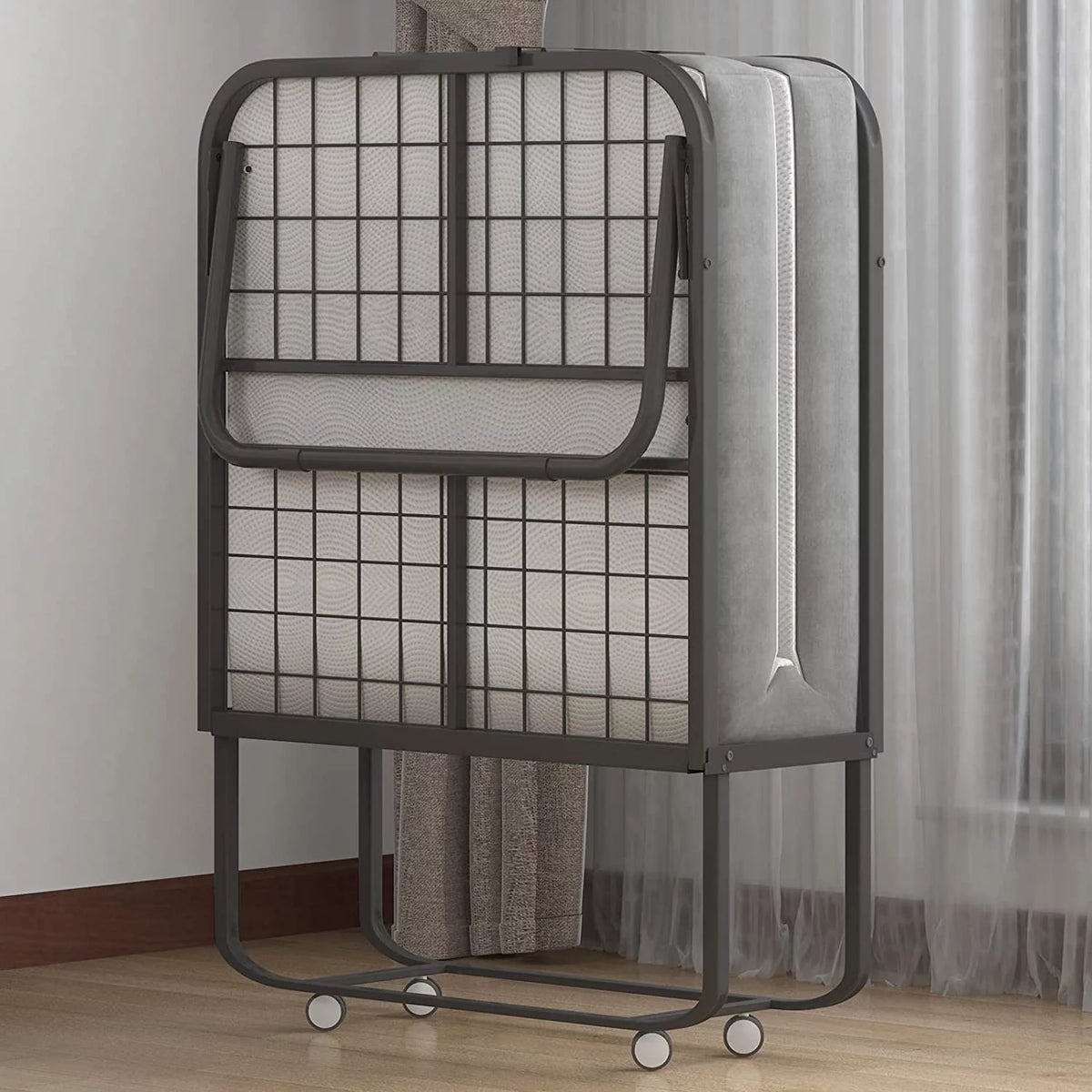 Folding Bed with 4 Inch Mattress and Lockable Wheels S987871
