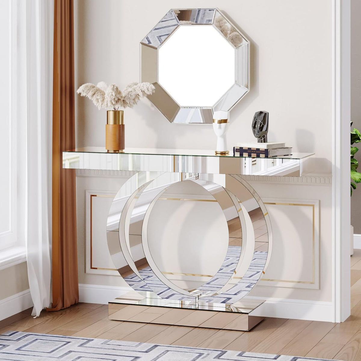 43.3-Inch Mirrored Console Table with Thickened Mirror Finish Tabletop C177526