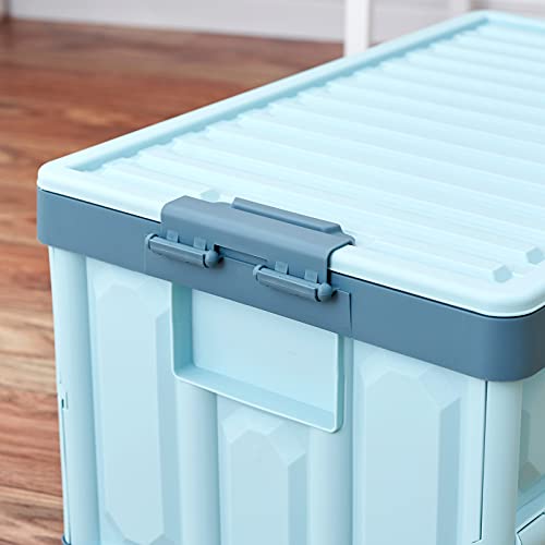 Collapsible Storage Bins with Lids 30L, Folding Plastic Stackable Utility Crates 2-Pack, Oyster White Q660569