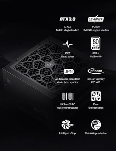 750W White 80 Plus Gold ATX 3.0 Power Supply E579
