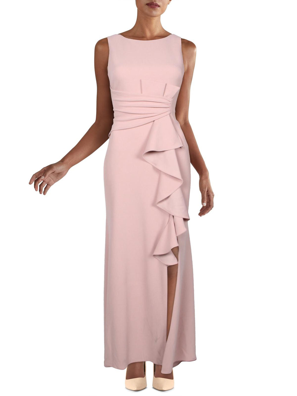 Womens Petites Crepe Ruffled Evening Dress F255