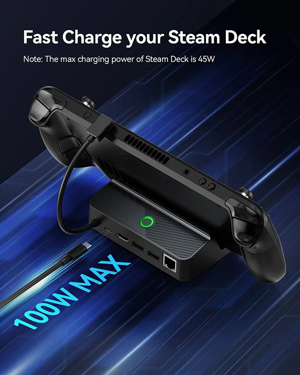 Steam Deck Dock with Gigabit Ethernet, HD 2.0, 2 USB-A, 100W Charging Port U79855