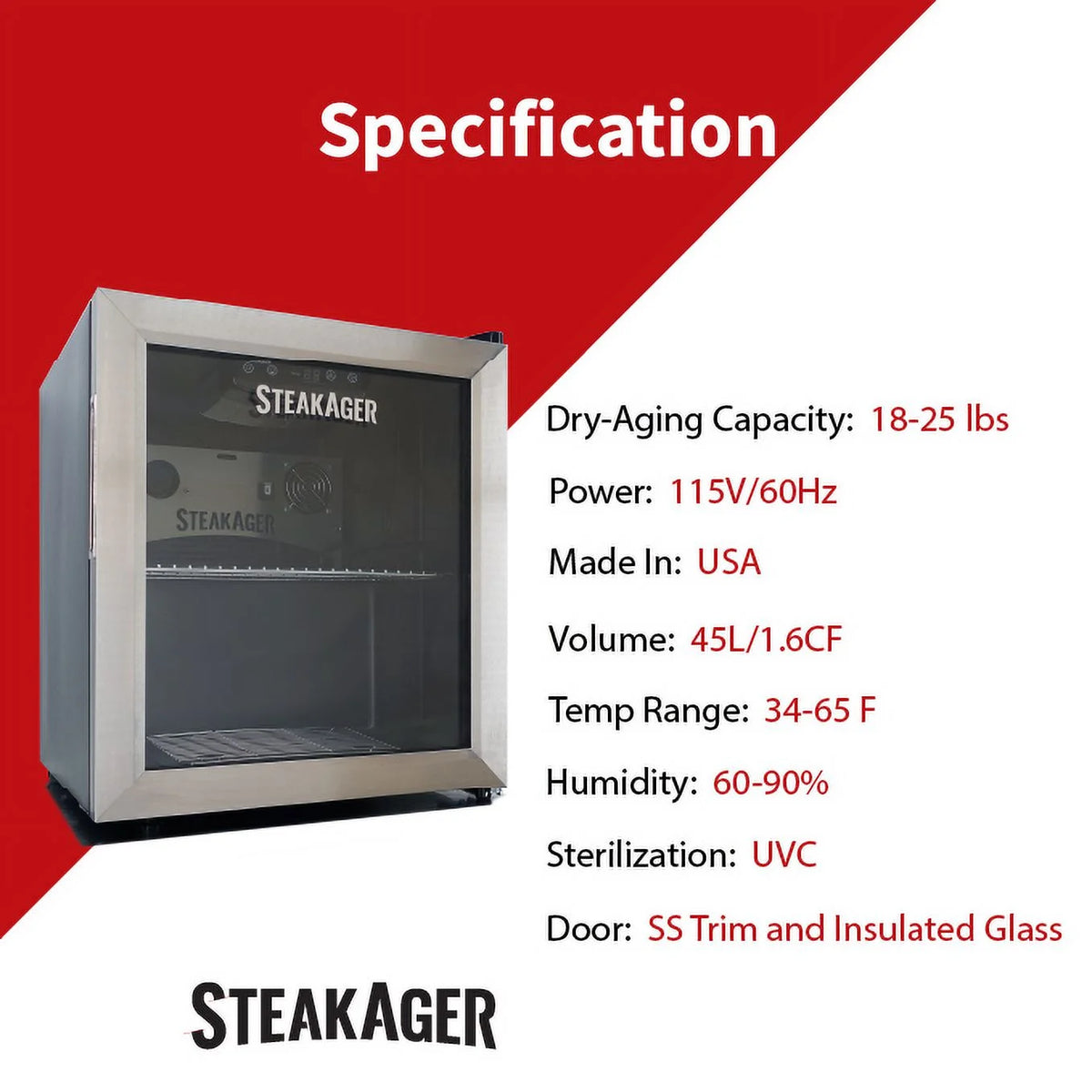 Black and Stainless Steel Home Beef Dry Aging Refrigerator with 20Lbs Capacity W9267