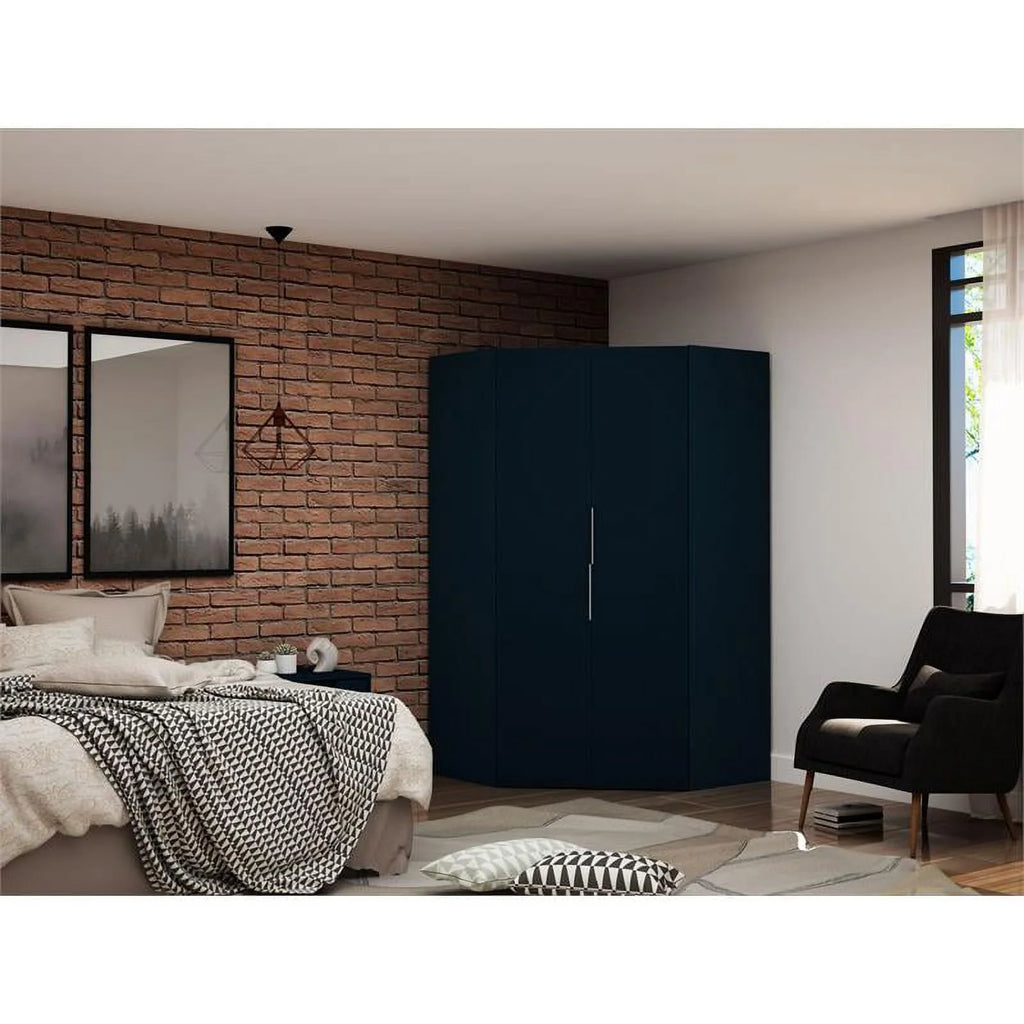 Midnight Blue Wood Corner Wardrobe Closet U4134