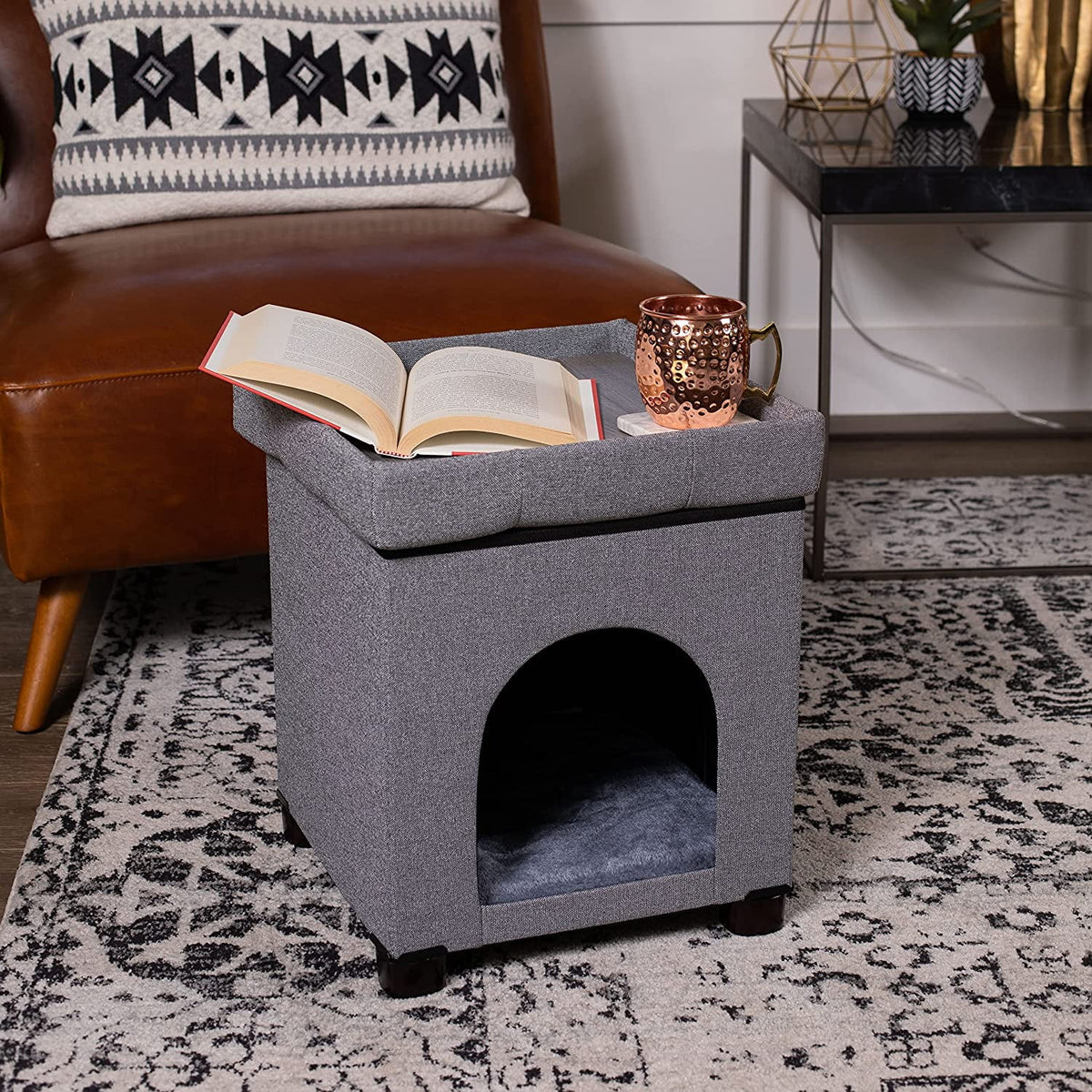 Pet House Bench Ottoman Cat Dog Furniture Bed Footstool Cozy Condo Cave F895