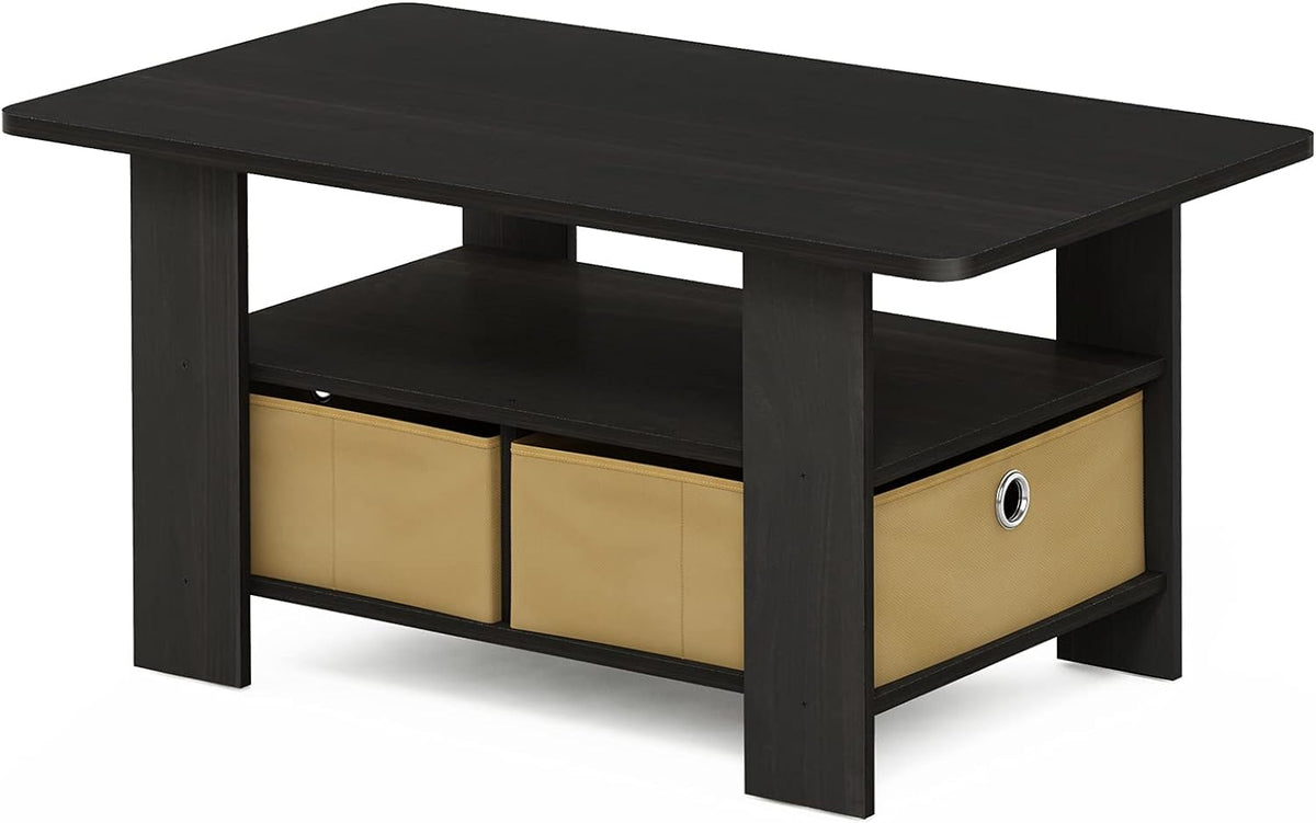 Americano Medium Brown Coffee Table and End Table with Bin Drawer U86554