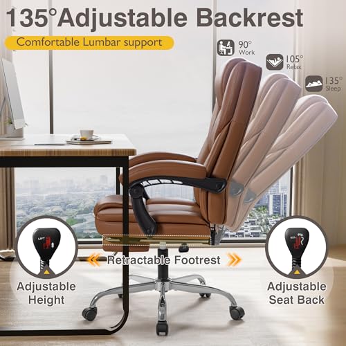 Brown Ergonomic High Back Leather Office Chair with Footrest L68662